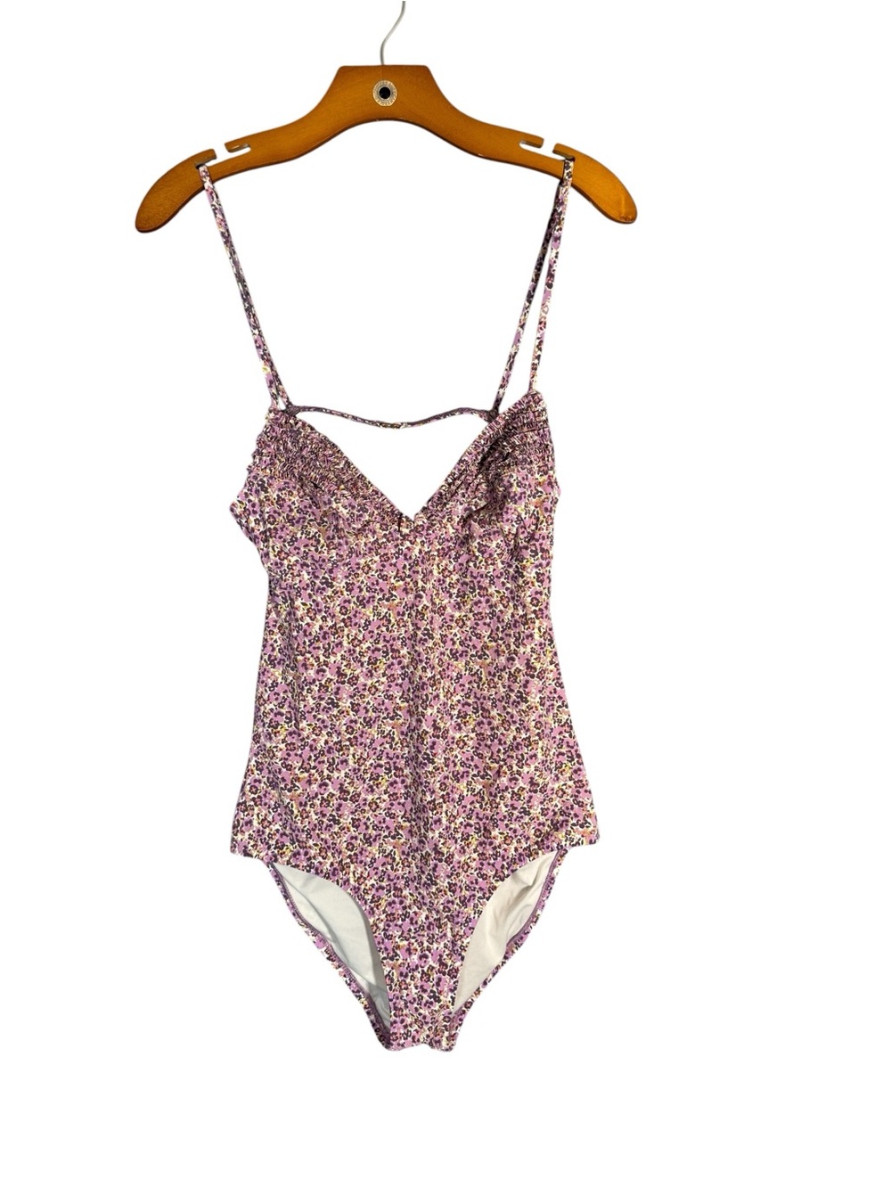 J. Crew Pink Floral Open Back One Piece Swimsuit Ruffle Feminine 10